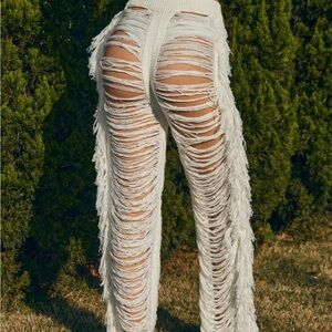 Stylish White Distressed Women's Pants